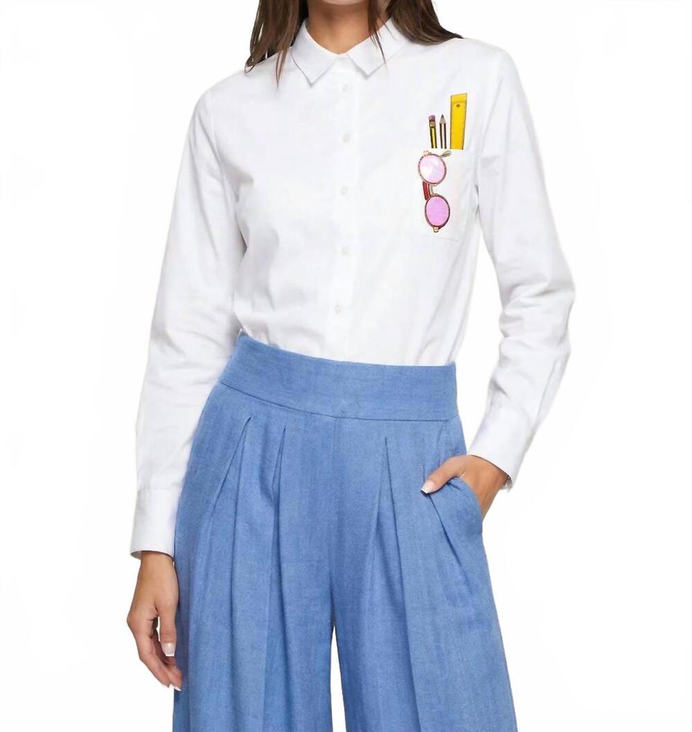 NEW VILAGALLO ana blouse with embroidered pocket in white